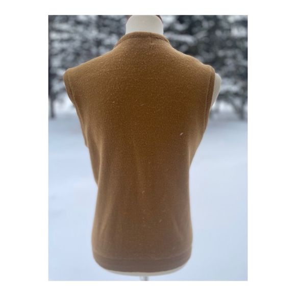 Vintage 60s Tobacco Sweater Vest Virgin Wool Celluloid Buttons Sz M - Picture 4 of 8